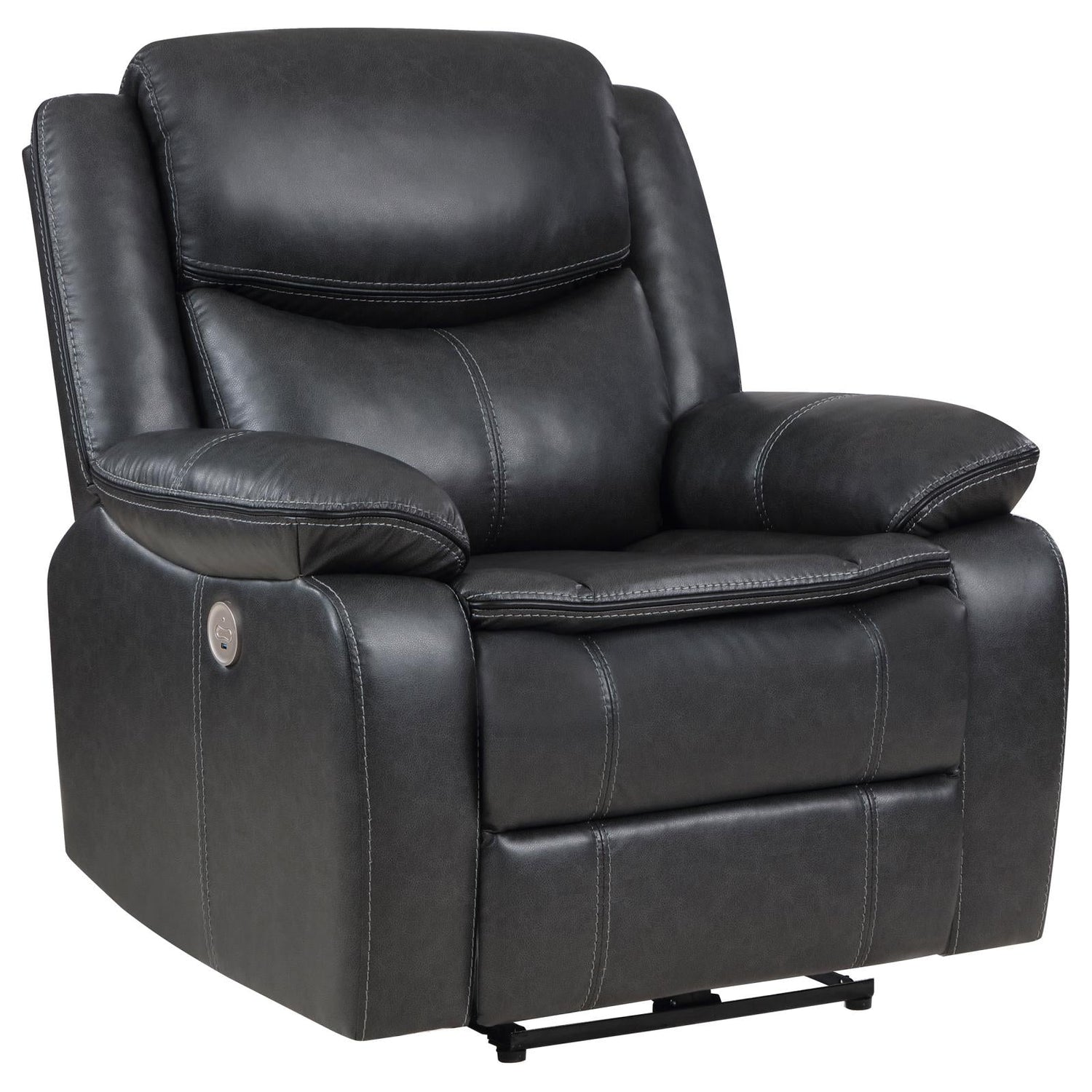 Sycamore Upholstered Power Recliner Chair Dark Grey - 610233P - Bien Home Furniture &amp; Electronics