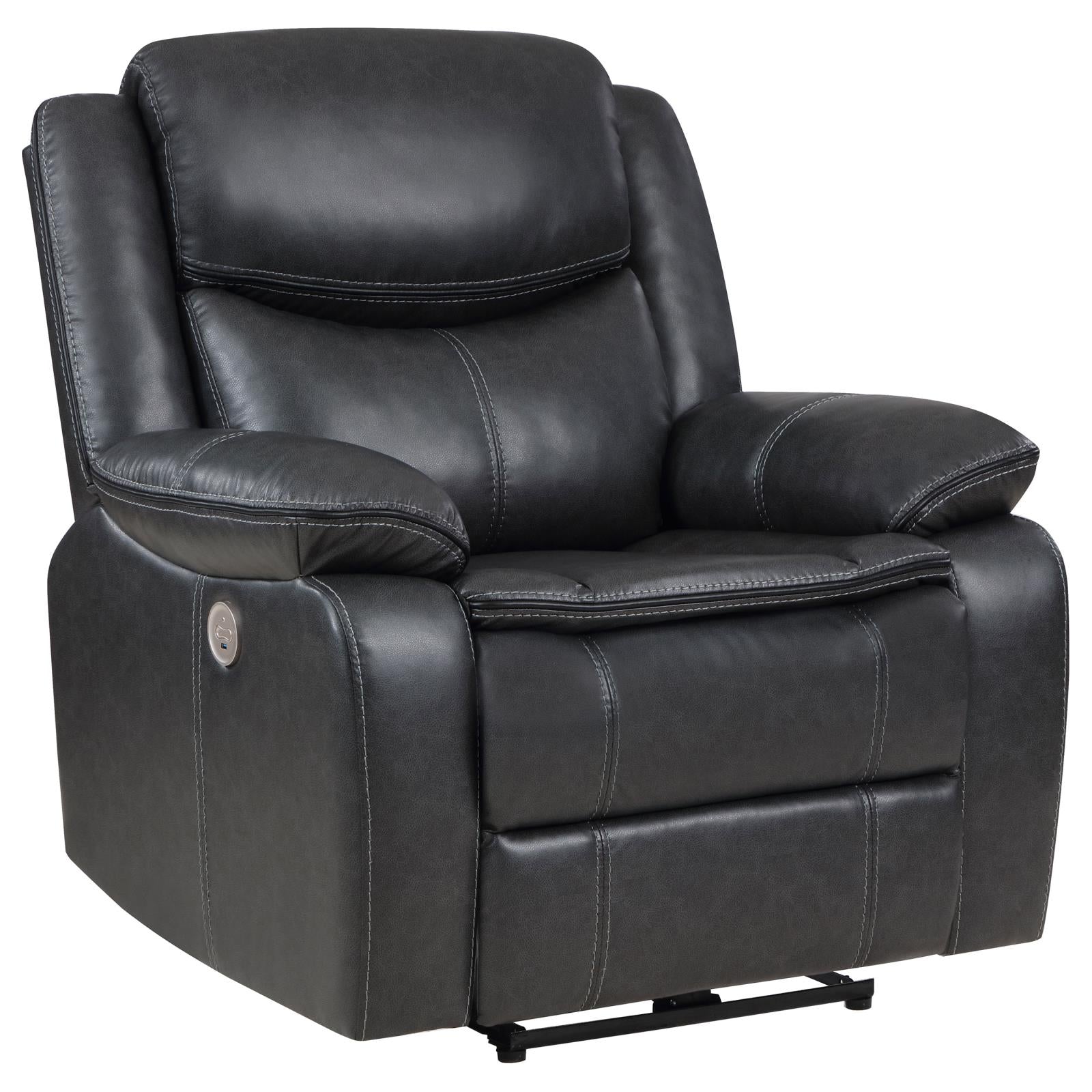 Sycamore Upholstered Power Recliner Chair Dark Grey - 610233P - Bien Home Furniture &amp; Electronics