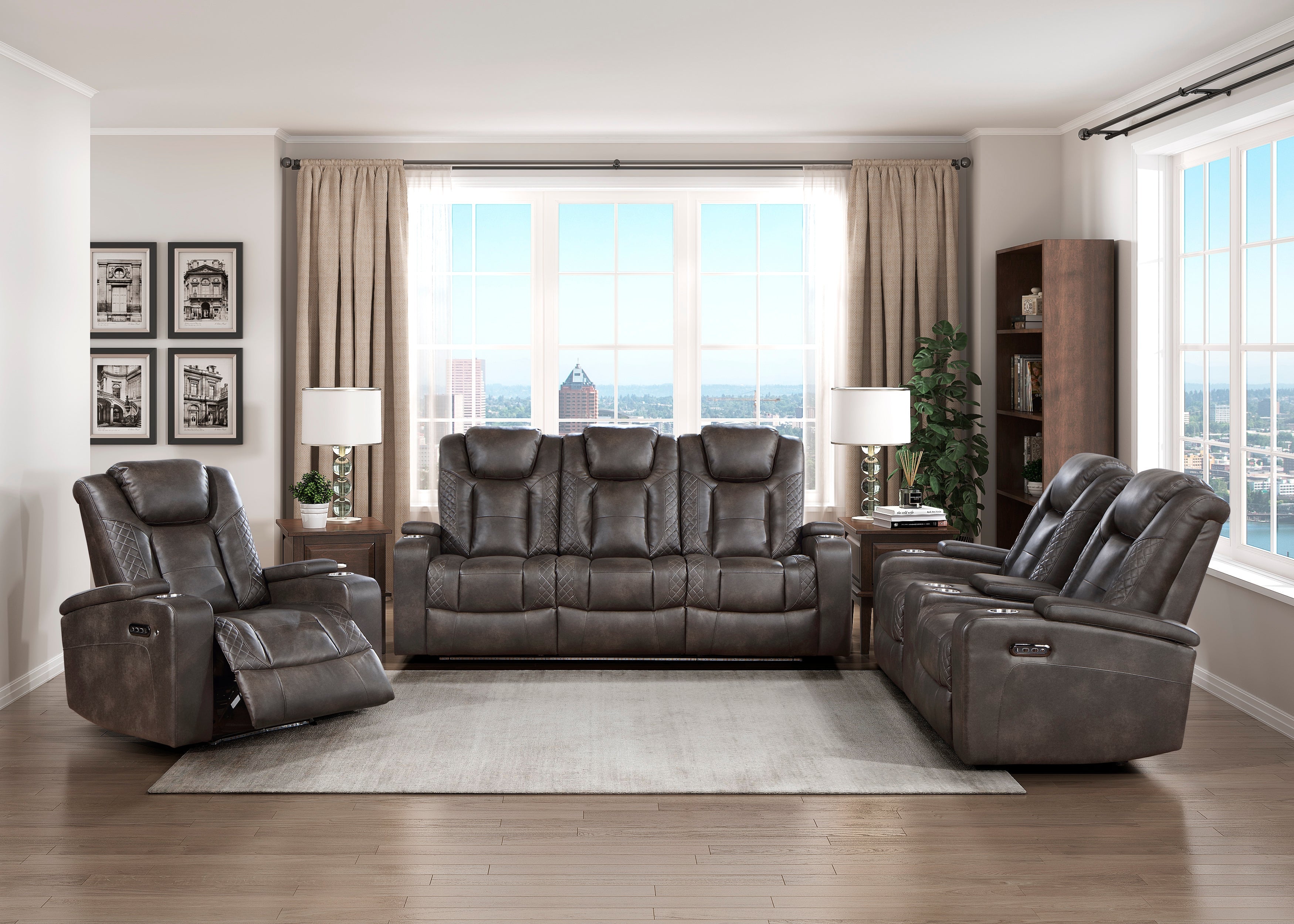 Tabor Dark Brown Power Double Reclining Loveseat - 9211BRG-2PWH - Bien Home Furniture &amp; Electronics