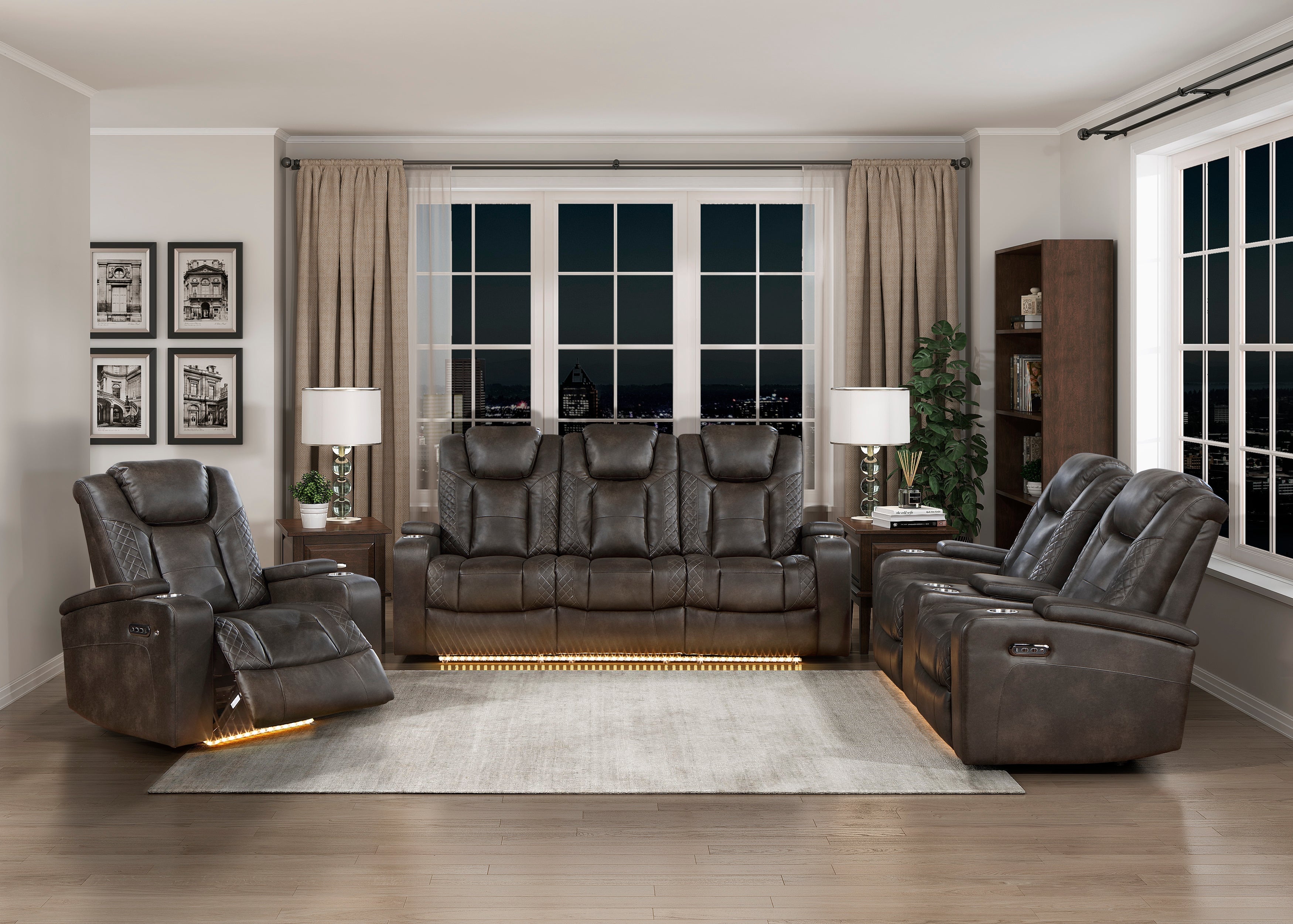 Tabor Dark Brown Power Double Reclining Loveseat - 9211BRG-2PWH - Bien Home Furniture &amp; Electronics