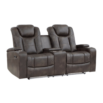 Tabor Dark Brown Power Double Reclining Loveseat - 9211BRG-2PWH - Bien Home Furniture &amp; Electronics