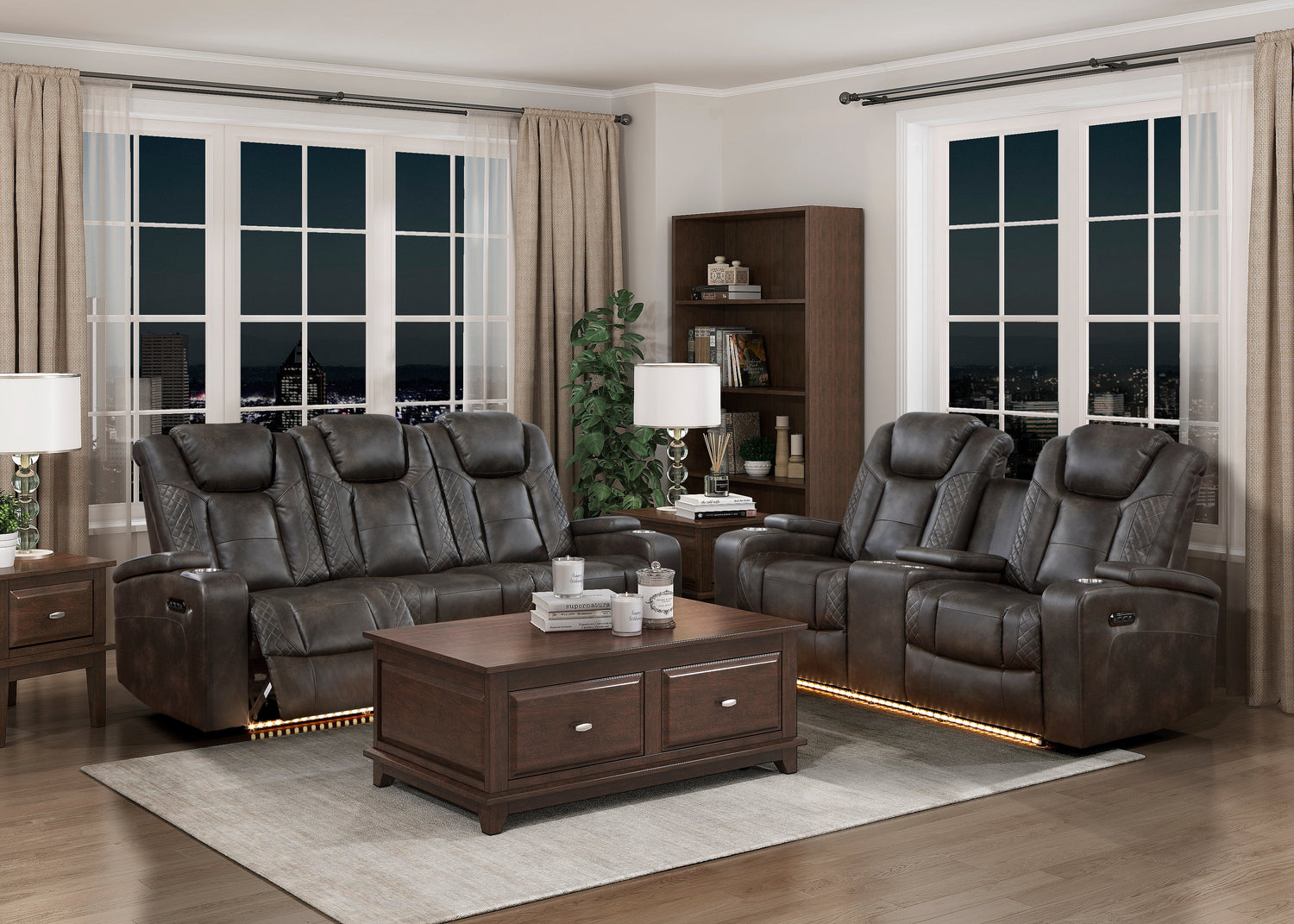 Tabor Dark Brown Power Double Reclining Loveseat - 9211BRG-2PWH - Bien Home Furniture &amp; Electronics