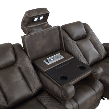 Tabor Dark Brown Power Double Reclining Sofa - 9211BRG-3PWH - Bien Home Furniture &amp; Electronics