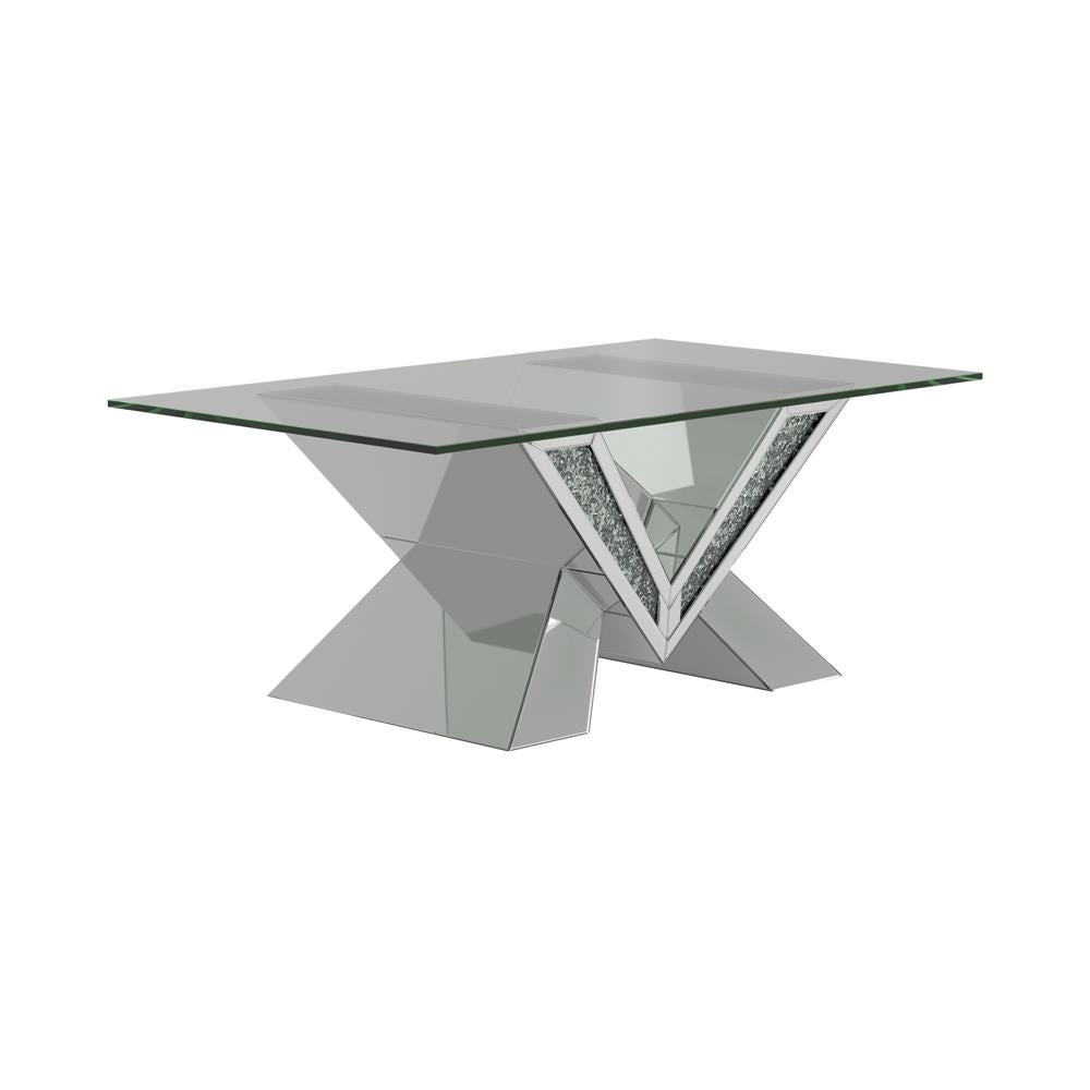 Taffeta Silver V-Shaped Coffee Table with Glass Top - 723448 - Bien Home Furniture &amp; Electronics