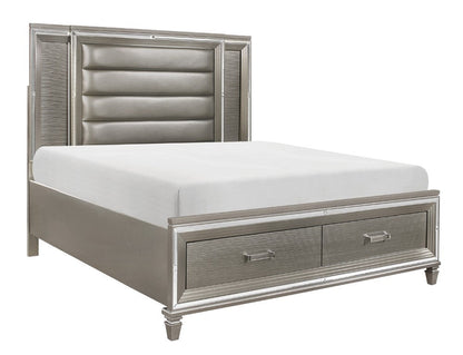 Tamsin Silver/Gray Metallic King LED Upholstered Storage Platform Bed - SET | 1616K-1 | 1616K-2 | 1616-3 - Bien Home Furniture &amp; Electronics