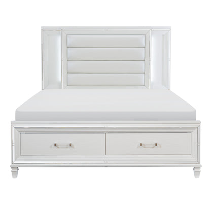 Tamsin White King LED Upholstered Storage Platform Bed - SET | 1616WK-1 | 1616WK-2 | 1616W-3 - Bien Home Furniture &amp; Electronics