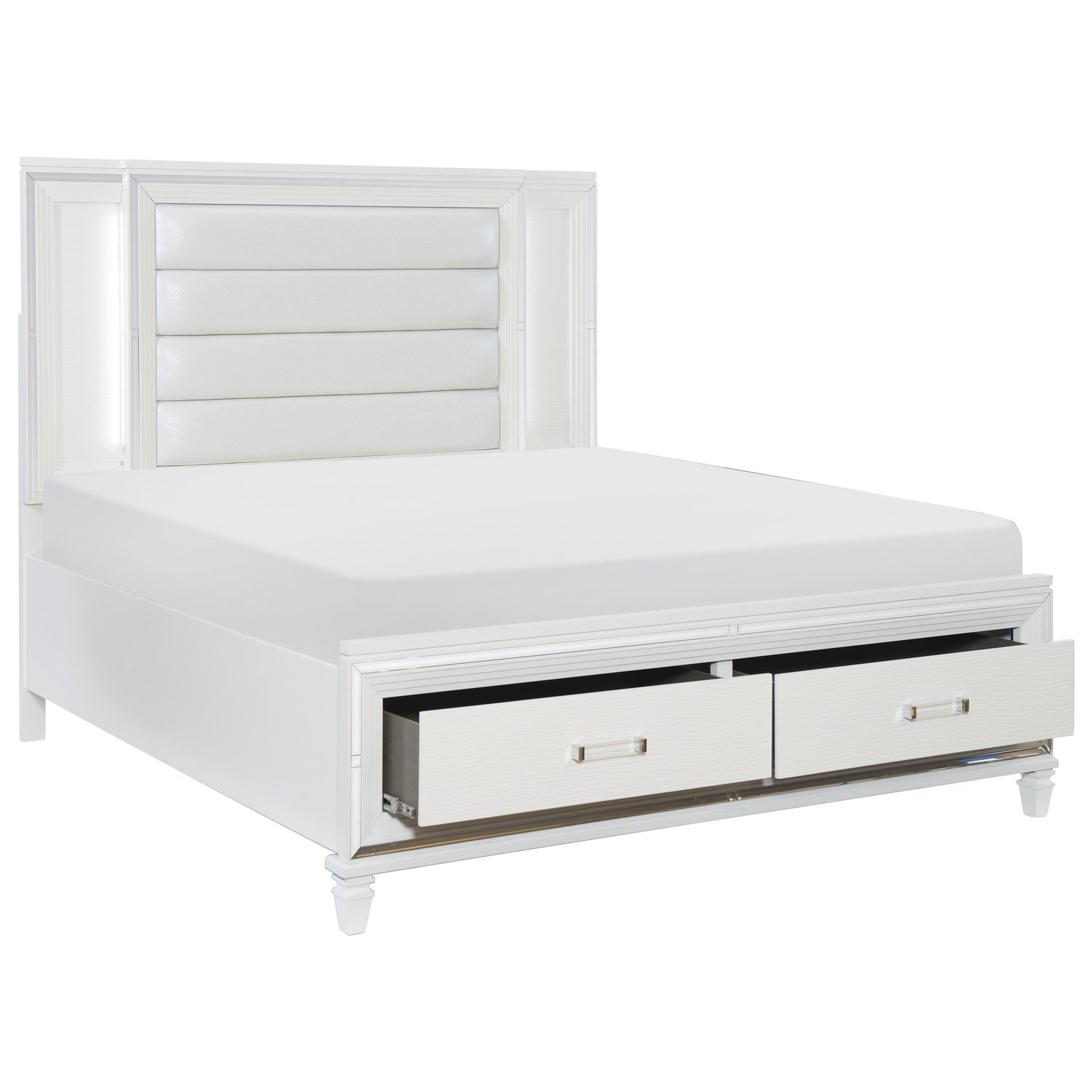 Tamsin White King LED Upholstered Storage Platform Bed - SET | 1616WK-1 | 1616WK-2 | 1616W-3 - Bien Home Furniture &amp; Electronics