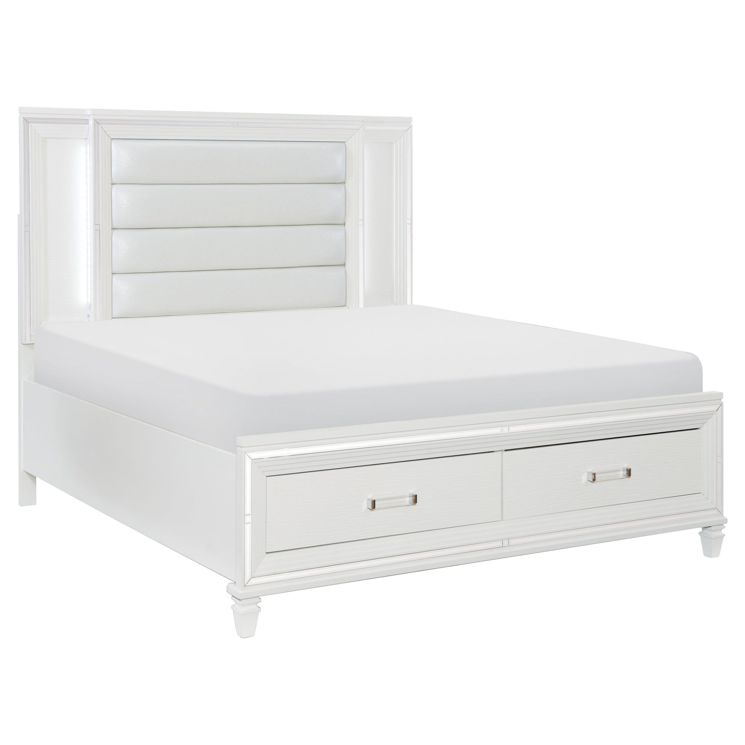 Tamsin White LED Upholstered Storage Platform Bedroom Set - SET | 1616WK-1 | 1616WK-2 | 1616W-3 | 1616W-5 | 1616W-6 | 1616W-4 | 1616W-9 - Bien Home Furniture &amp; Electronics
