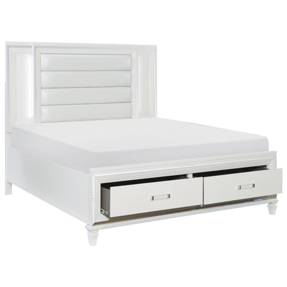 Tamsin White Queen LED Upholstered Storage Platform Bed - SET | 1616W-1 | 1616W-2 | 1616W-3 - Bien Home Furniture &amp; Electronics
