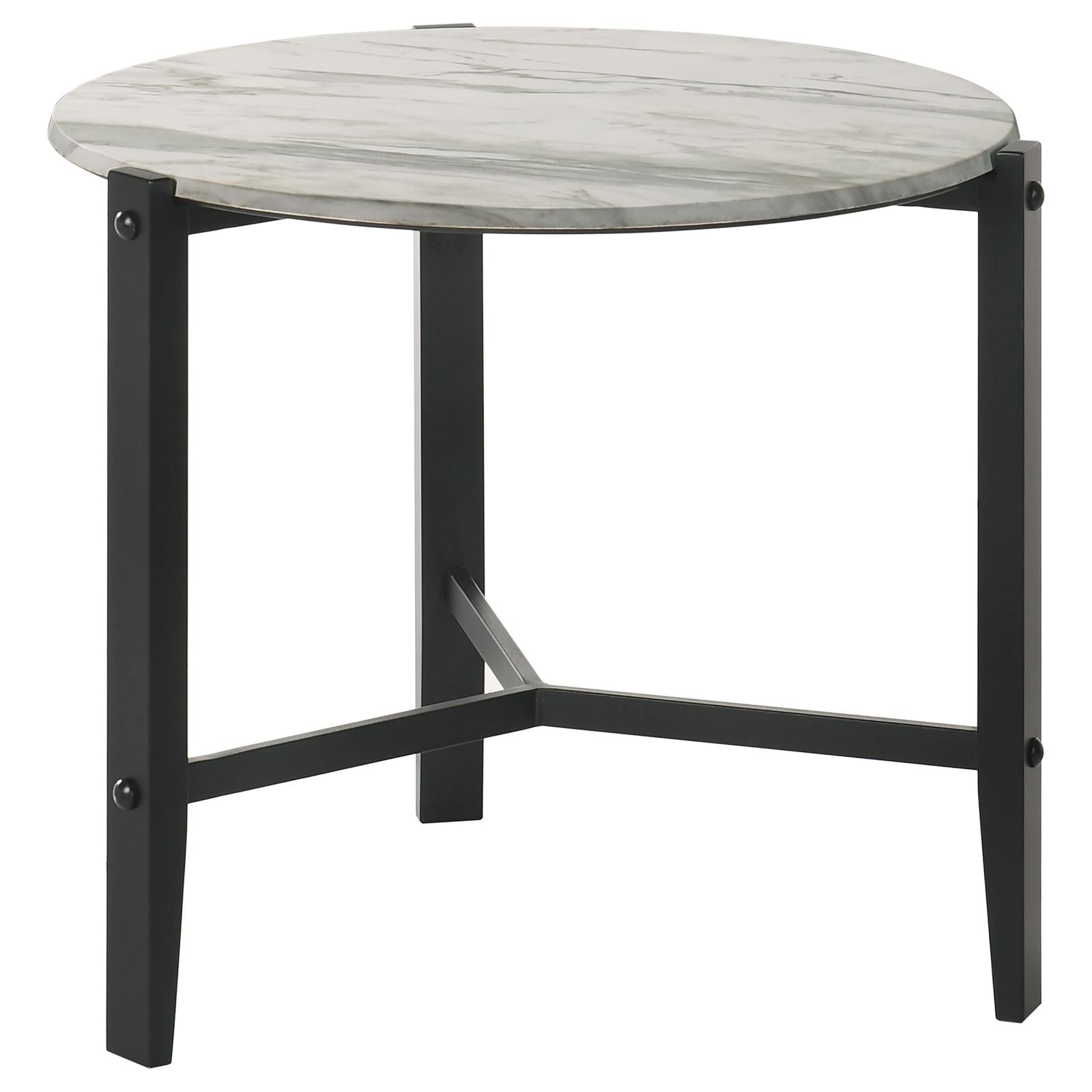 Tandi Round End Table Faux White Marble/Black - 753537 - Bien Home Furniture &amp; Electronics