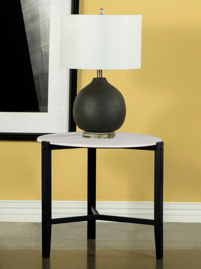 Tandi Round End Table Faux White Marble/Black - 753537 - Bien Home Furniture &amp; Electronics