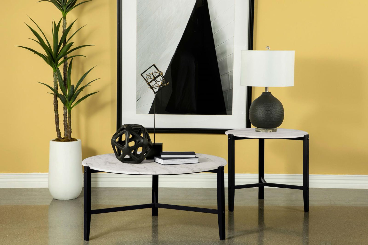 Tandi Round End Table Faux White Marble/Black - 753537 - Bien Home Furniture &amp; Electronics