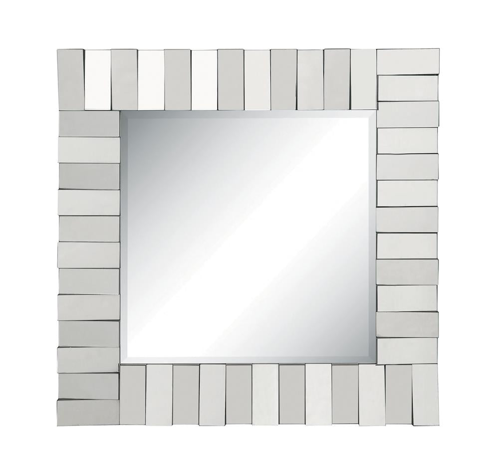 Tanwen Silver Square Wall Mirror with Layered Panel - 901806 - Bien Home Furniture &amp; Electronics