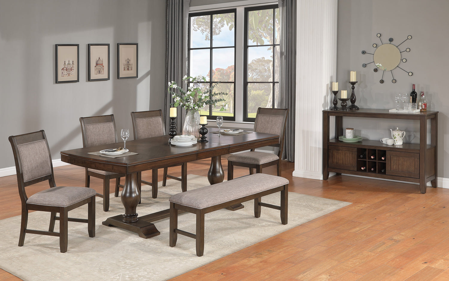 Tarin Brown Extendable Dining Set - SET | 2145T-4288-TOP | 2145T-4288-LEG | 2145S(2) - Bien Home Furniture &amp; Electronics