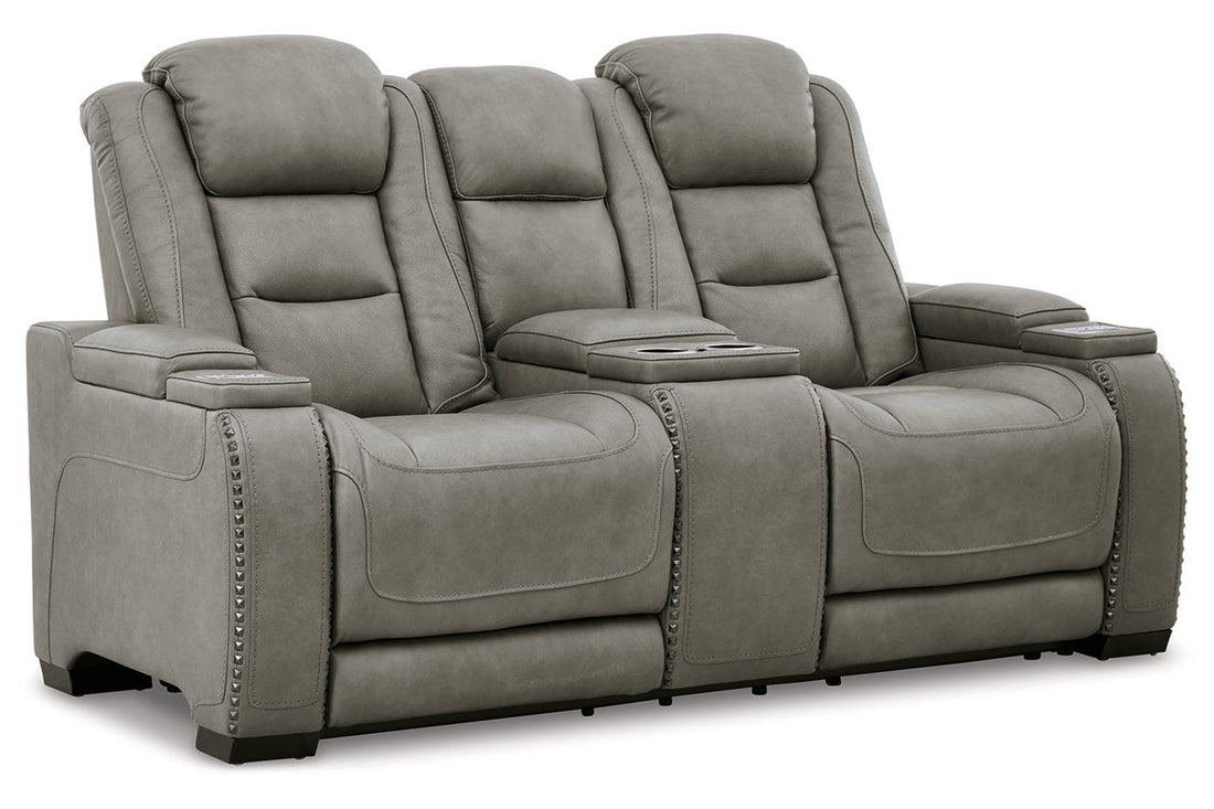 The Man-Den Gray Power Reclining Loveseat with Console - U8530518 - Bien Home Furniture &amp; Electronics