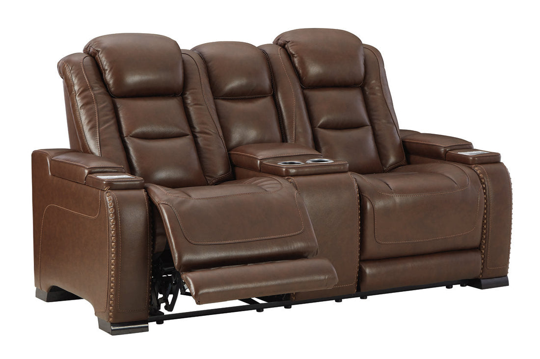 The Man-Den Mahogany Power Reclining Loveseat with Console - U8530618 - Bien Home Furniture &amp; Electronics