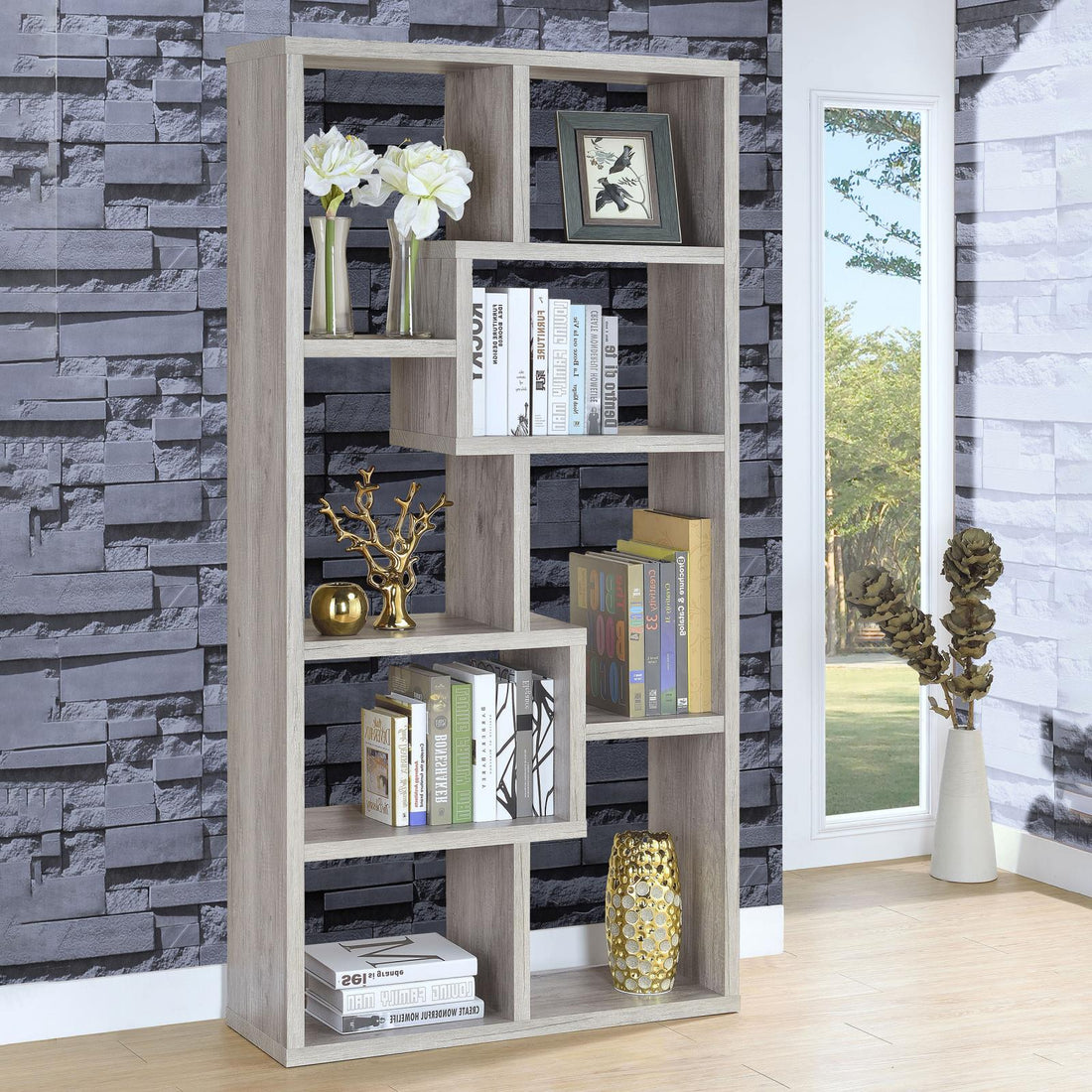 Theo Gray Driftwood 10-Shelf Bookcase - 801137 - Bien Home Furniture &amp; Electronics