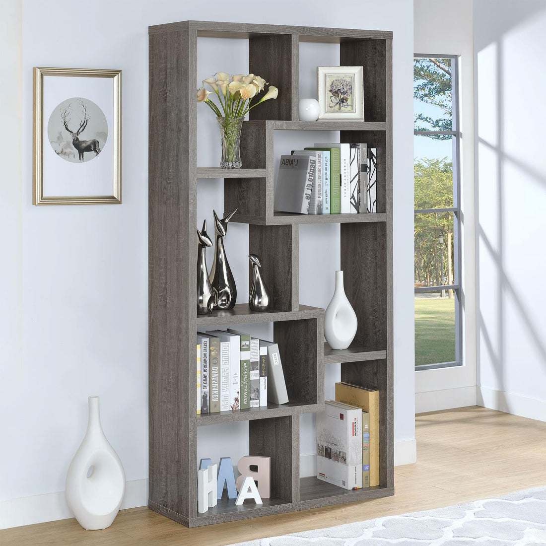 Theo Weathered Gray 10-Shelf Bookcase - 800510 - Bien Home Furniture &amp; Electronics