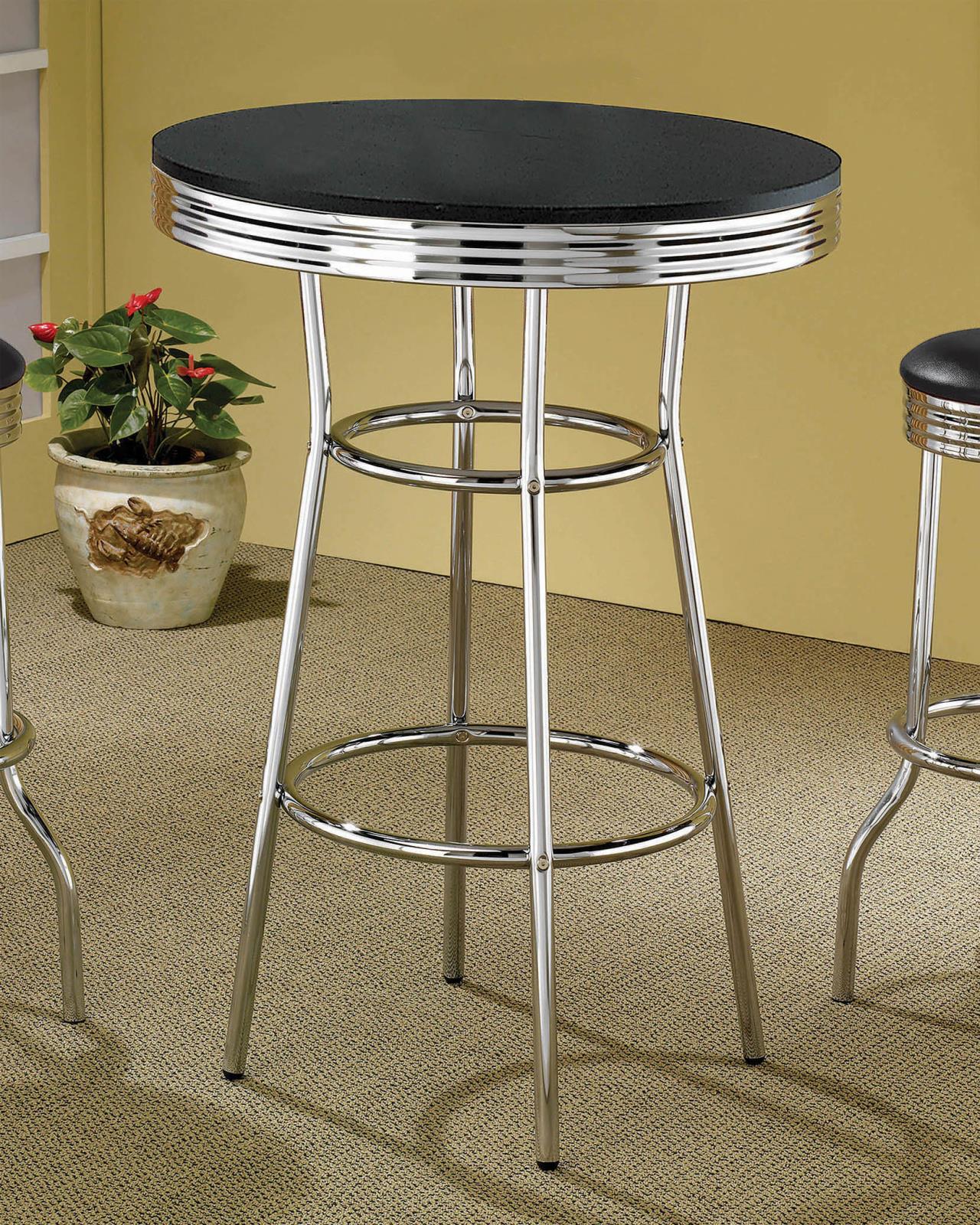 Theodore Black/Chrome Round Bar Table - 2405 - Bien Home Furniture &amp; Electronics