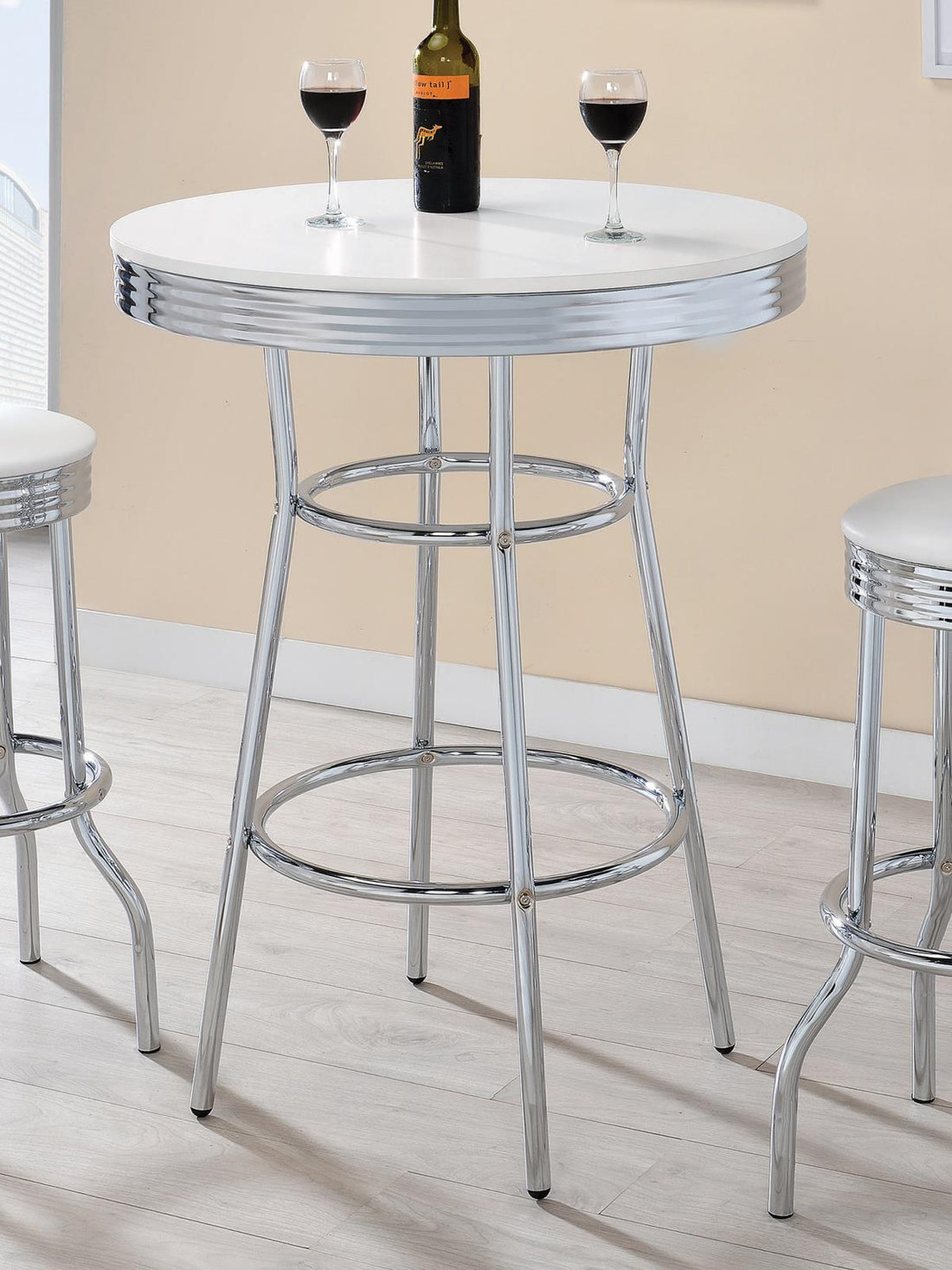 Theodore Chrome/Glossy White Round Bar Table - 2300 - Bien Home Furniture &amp; Electronics