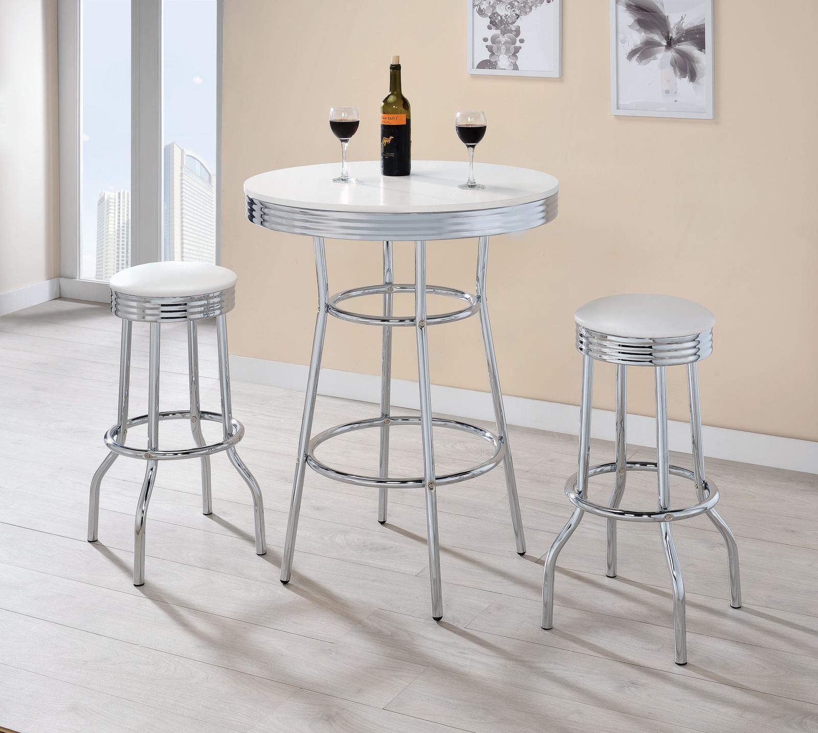 Theodore Chrome/Glossy White Round Bar Table - 2300 - Bien Home Furniture &amp; Electronics