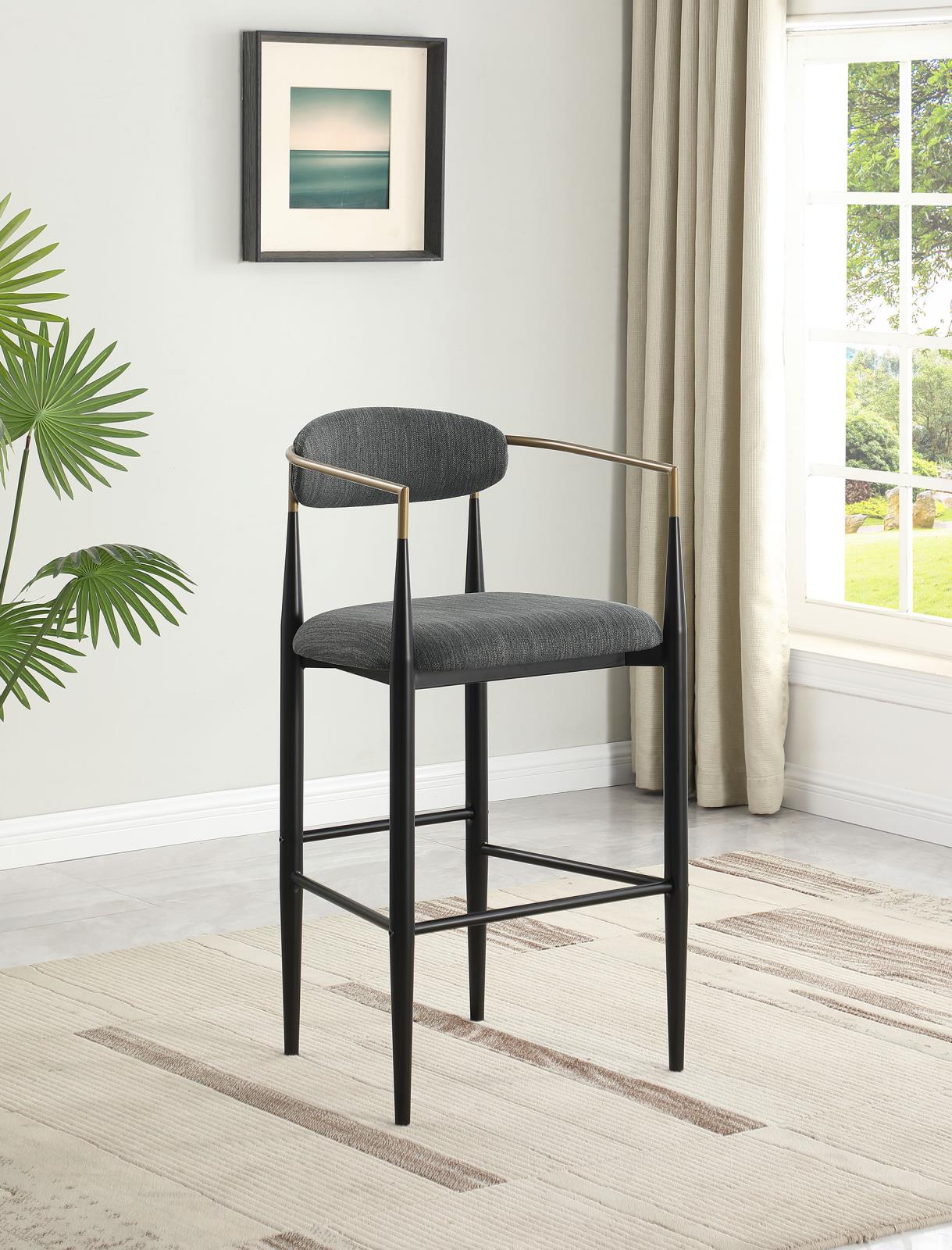 Tina Metal Pub Height Bar Stool with Upholstered Back and Seat Dark Grey (Set of 2) - 121189 - Bien Home Furniture &amp; Electronics