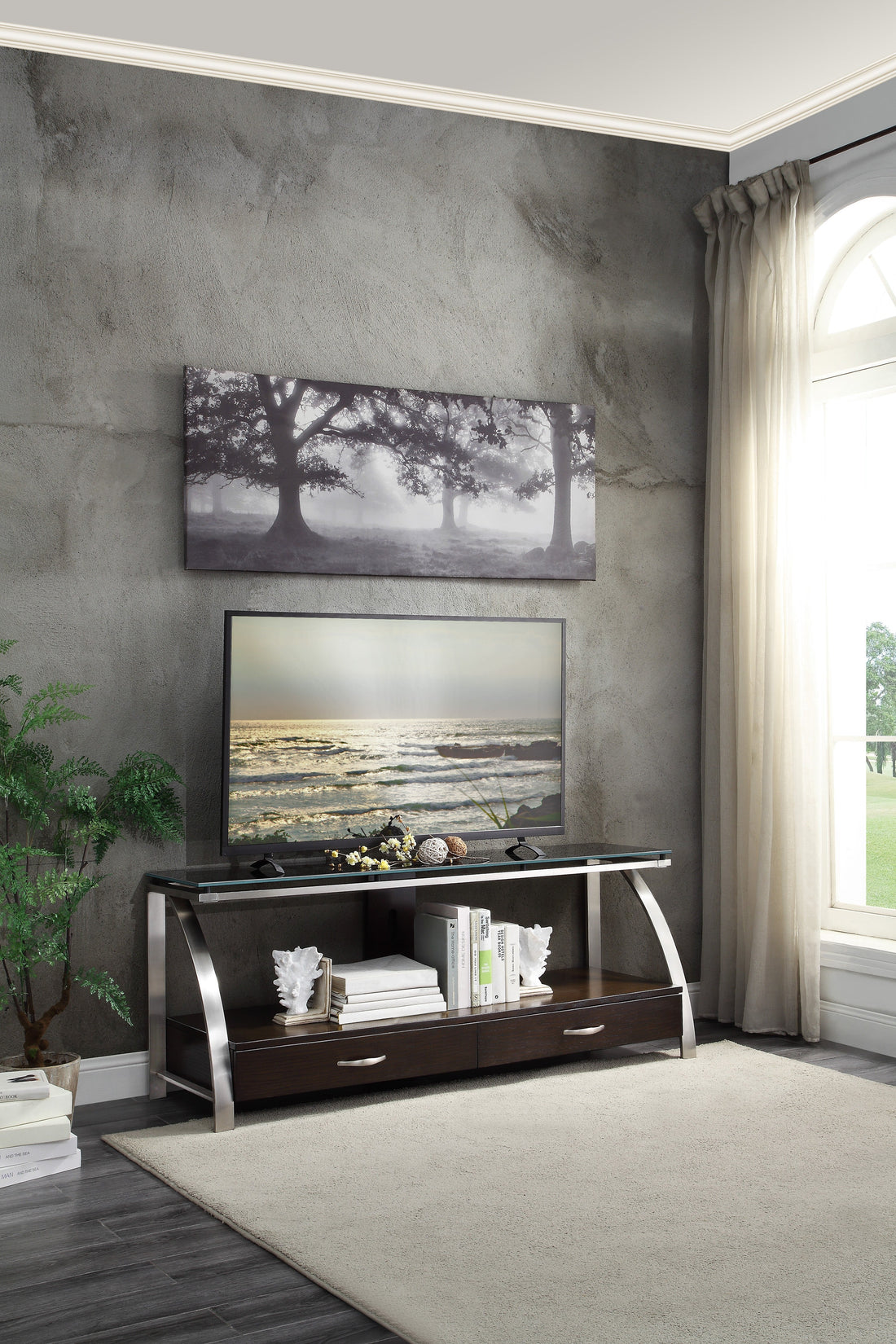 Tioga Espresso/Chrome TV Stand - 35330RF-T - Bien Home Furniture &amp; Electronics