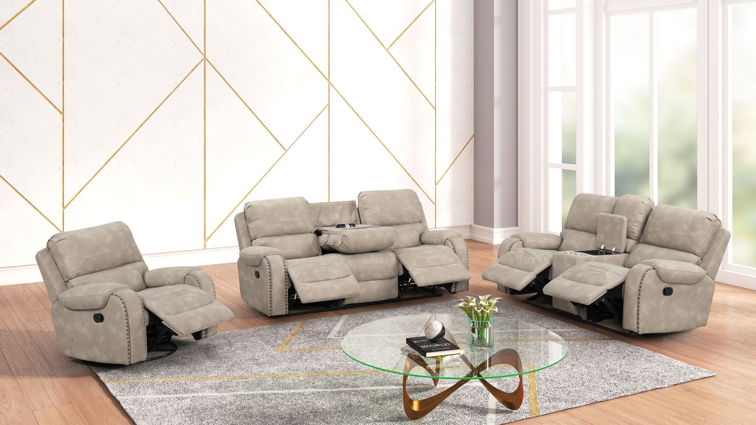 Titan1002-Stone OVERSIZED 3pc Reclining Set - Titan1002 Stone - Bien Home Furniture &amp; Electronics