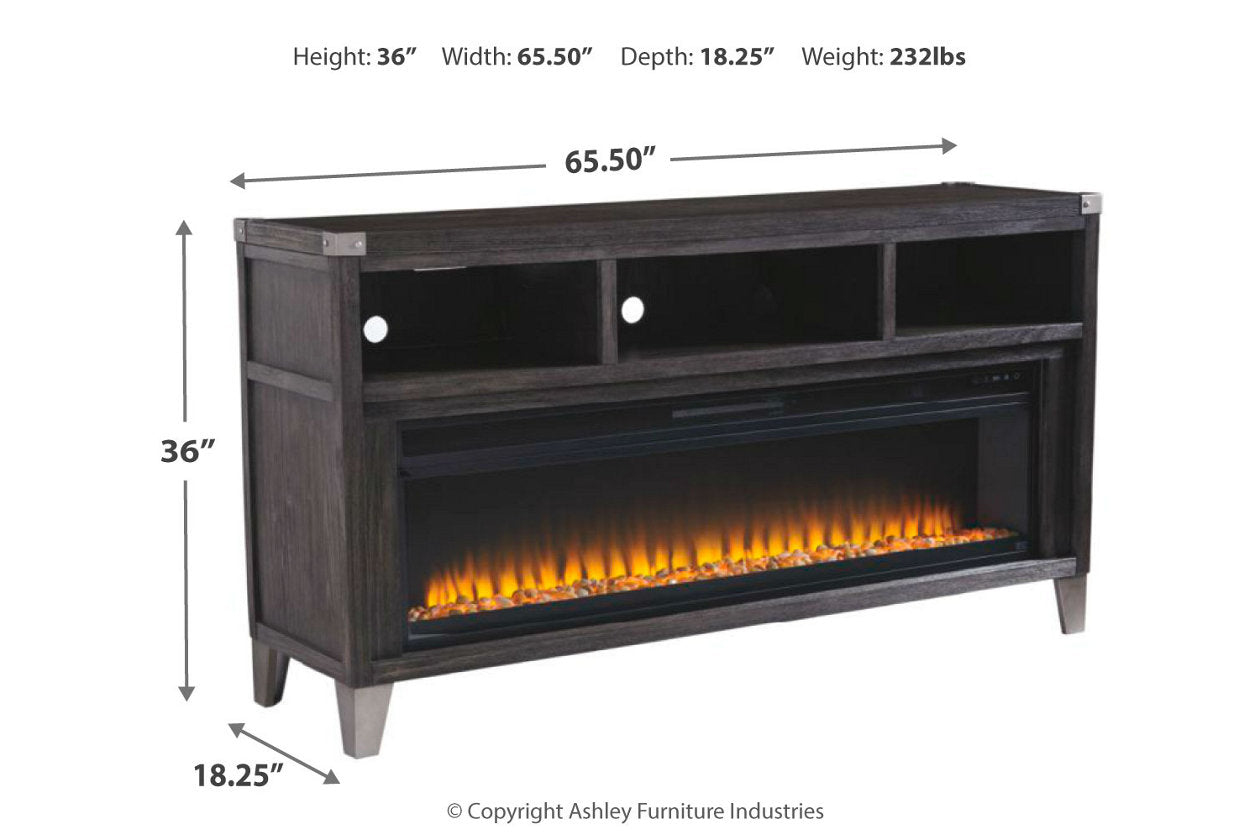 Todoe Gray 65&quot; TV Stand with Electric Fireplace - SET | W100-22 | W901-68 - Bien Home Furniture &amp; Electronics