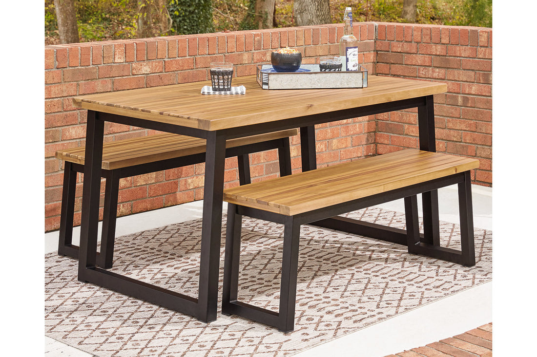 Town Wood Brown/Black Outdoor Dining Table Set, Set of 3 - P220-115 - Bien Home Furniture &amp; Electronics