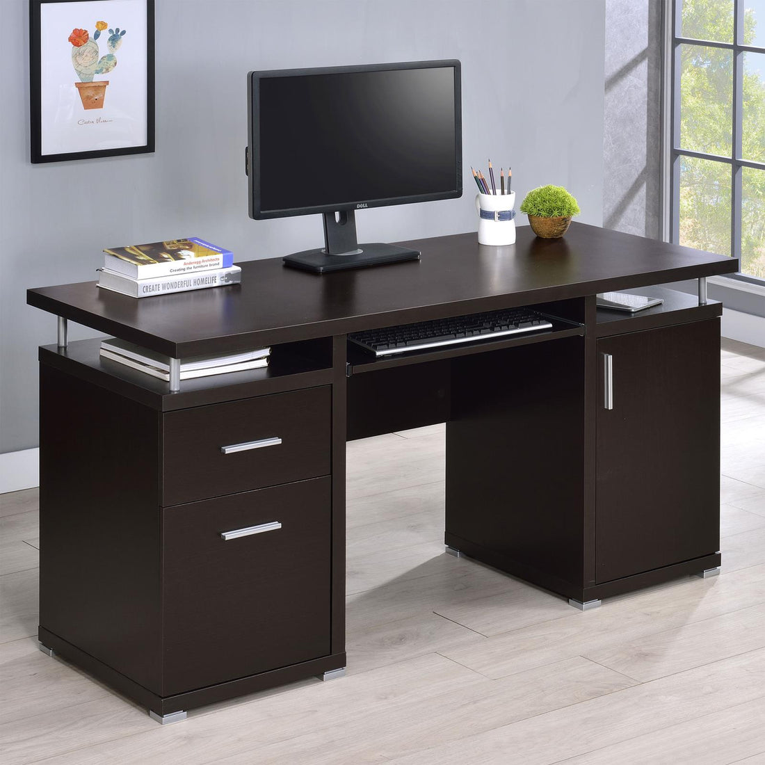 Tracy Cappuccino 2-Drawer Computer Desk - 800107 - Bien Home Furniture &amp; Electronics