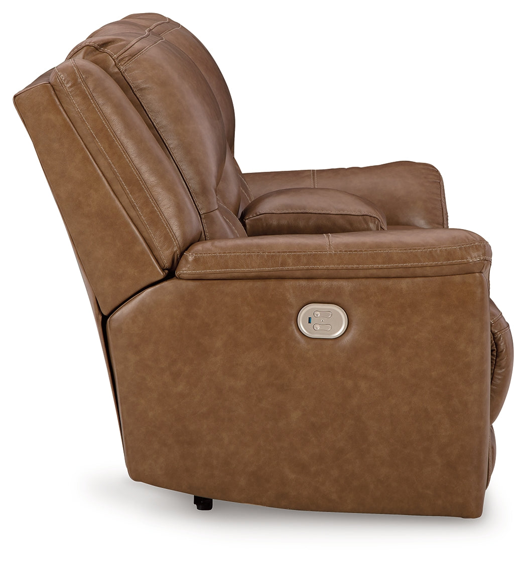 Trasimeno Caramel Power Reclining Loveseat with Console - U8281518 - Bien Home Furniture &amp; Electronics