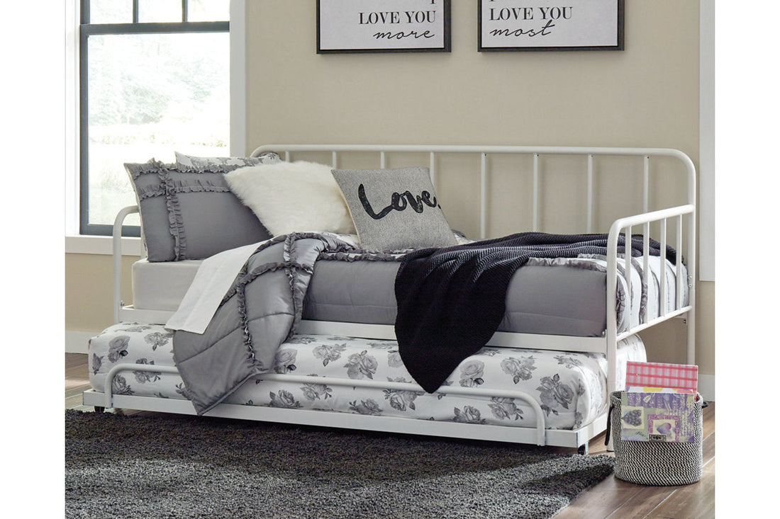 Trentlore White Twin Metal Day Bed with Trundle - SET | B076-260 | B076-280 - Bien Home Furniture &amp; Electronics