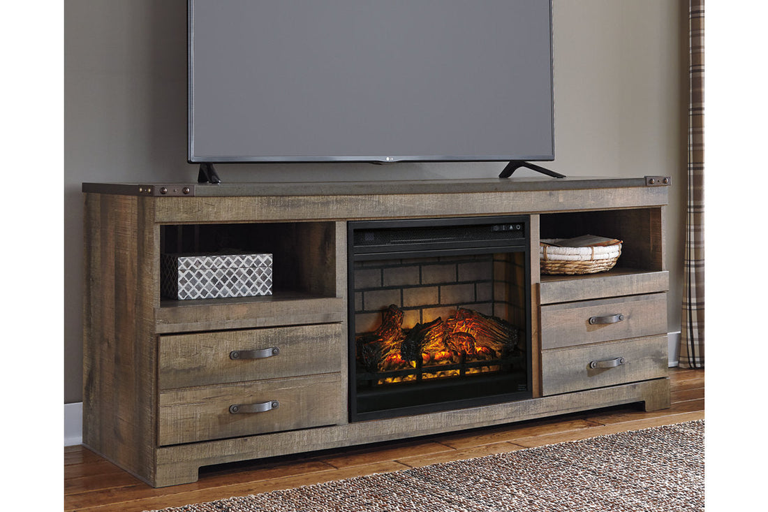 Trinell Brown 63&quot; TV Stand with Electric Fireplace - SET | W100-101 | W446-68 - Bien Home Furniture &amp; Electronics