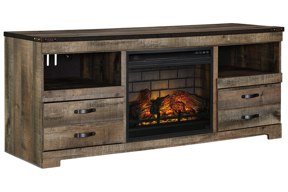 Trinell Brown 63&quot; TV Stand with Electric Fireplace - SET | W100-101 | W446-68 - Bien Home Furniture &amp; Electronics