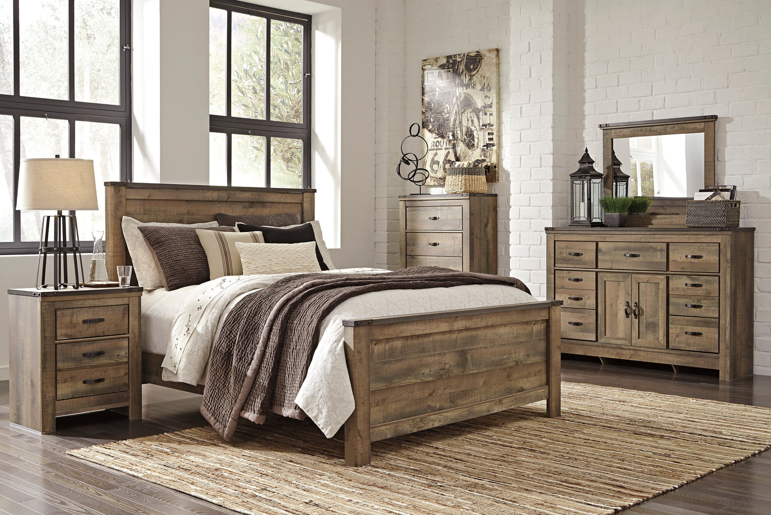 Trinell Brown Panel Bedroom Set with Fireplace Option - SET | B446-56 | B446-58 | B446-97 | B446-32 | B446-26 | B446-92 - Bien Home Furniture &amp; Electronics