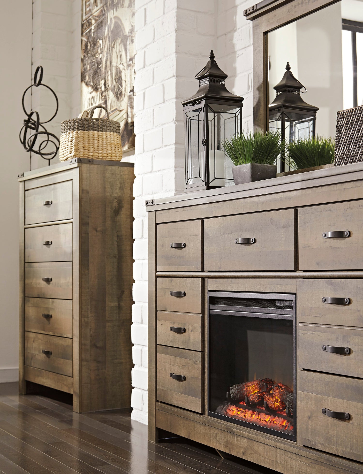 Trinell Brown Panel Bedroom Set with Fireplace Option - SET | B446-56 | B446-58 | B446-97 | B446-32 | B446-26 | B446-92 - Bien Home Furniture &amp; Electronics