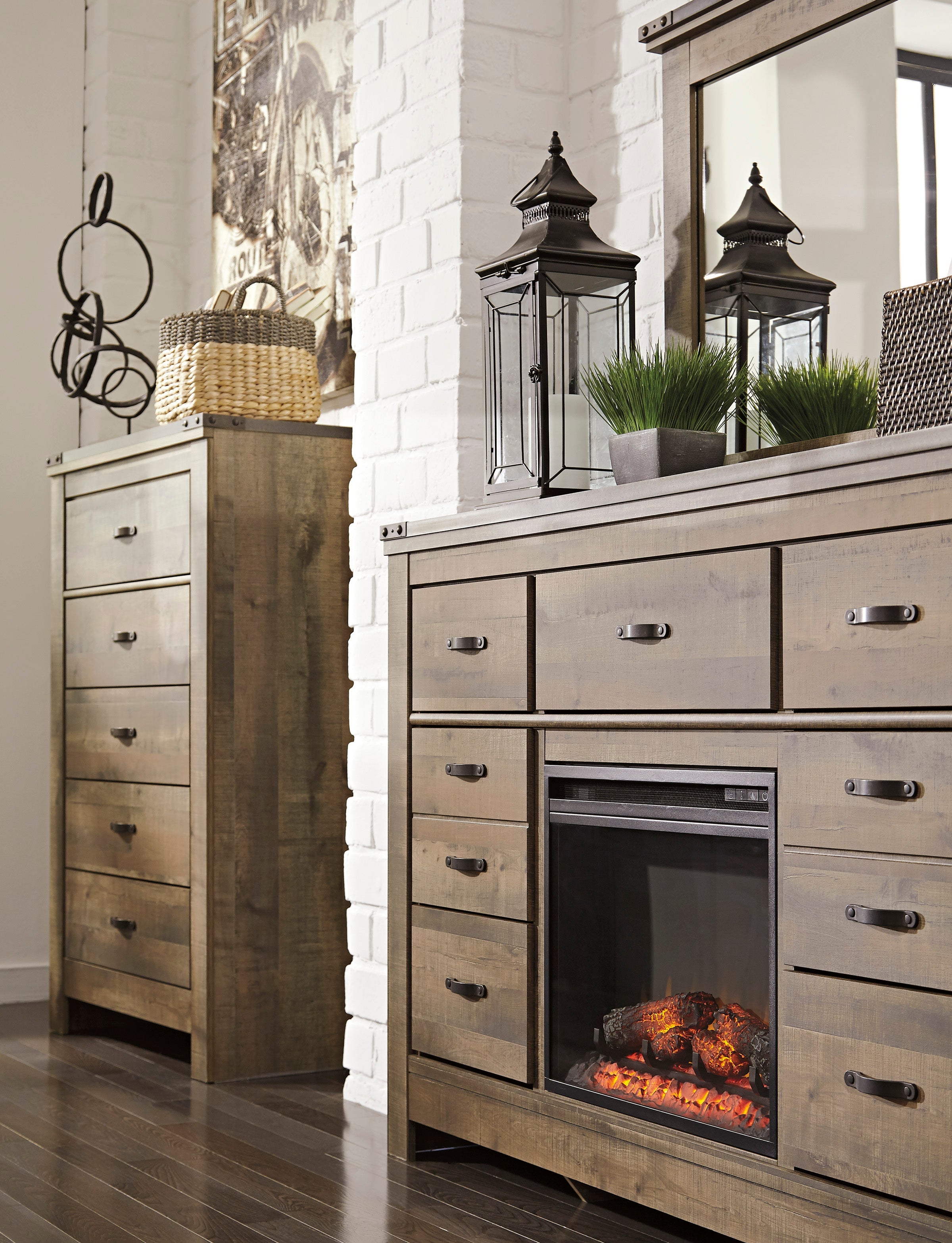 Trinell Brown Panel Bedroom Set with Fireplace Option - SET | B446-56 | B446-58 | B446-97 | B446-32 | B446-26 | B446-92 - Bien Home Furniture &amp; Electronics