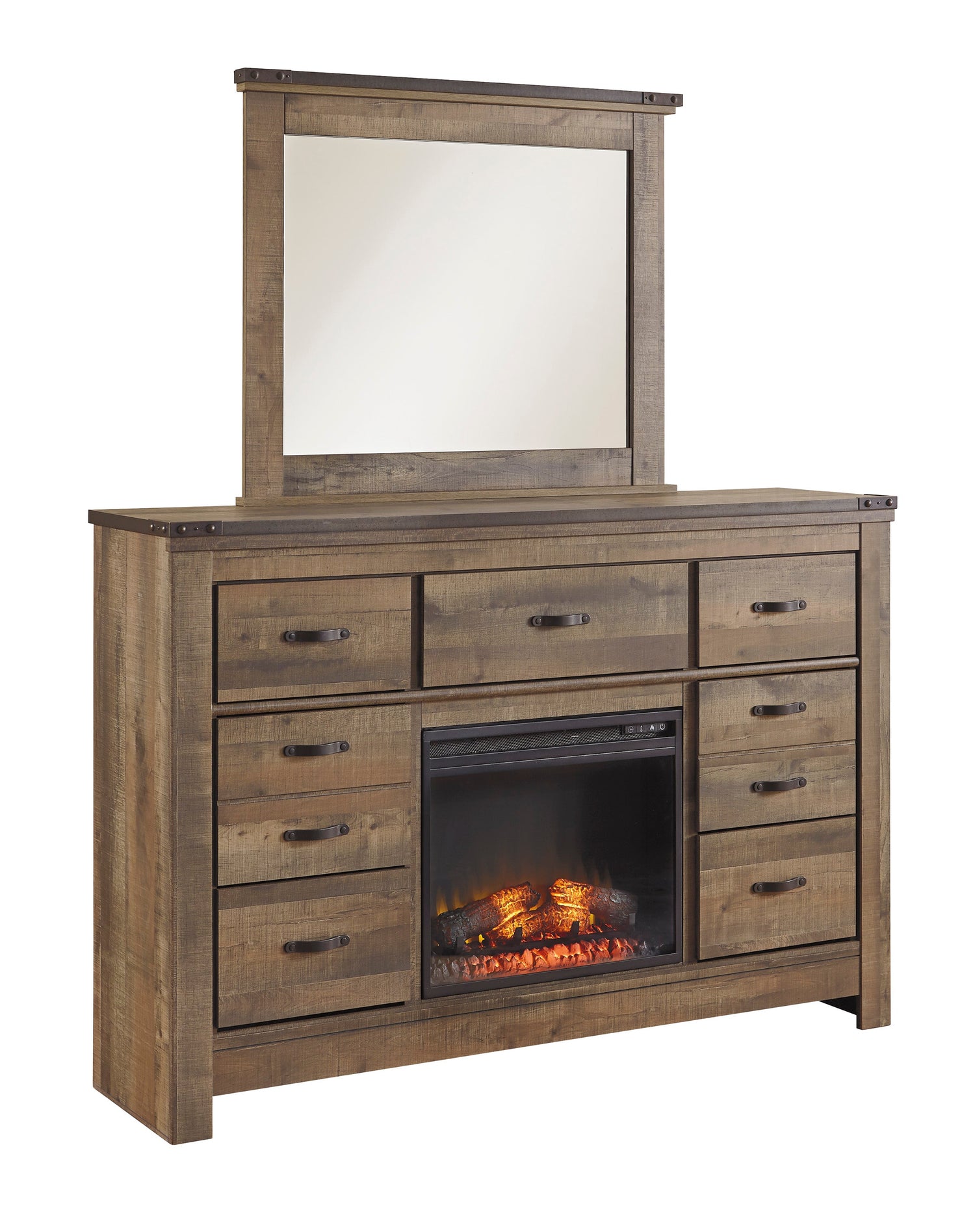 Trinell Brown Panel Bedroom Set with Fireplace Option - SET | B446-56 | B446-58 | B446-97 | B446-32 | B446-26 | B446-92 - Bien Home Furniture &amp; Electronics