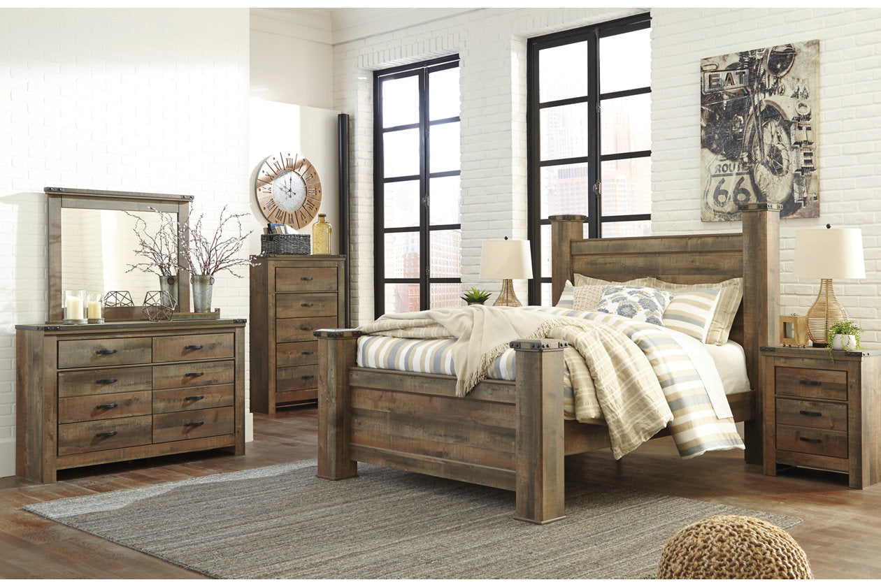 Trinell Brown Queen Poster Bed - SET | B446-61 | B446-64 | B446-67 | B446-98 - Bien Home Furniture &amp; Electronics