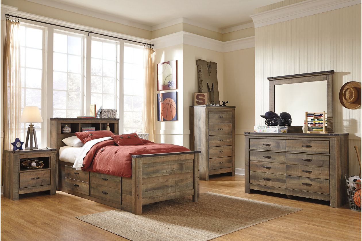 Trinell Brown Twin Bookcase Bed with 2 Storage Drawers - SET | B100-11 | B446-50 | B446-52 | B446-63 - Bien Home Furniture &amp; Electronics