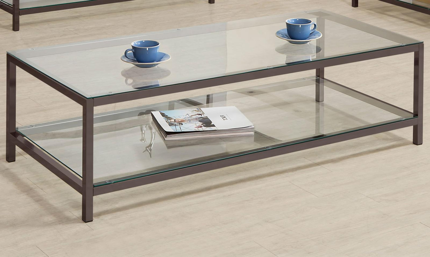 Trini Black Nickel Coffee Table with Glass Shelf - 720228 - Bien Home Furniture &amp; Electronics