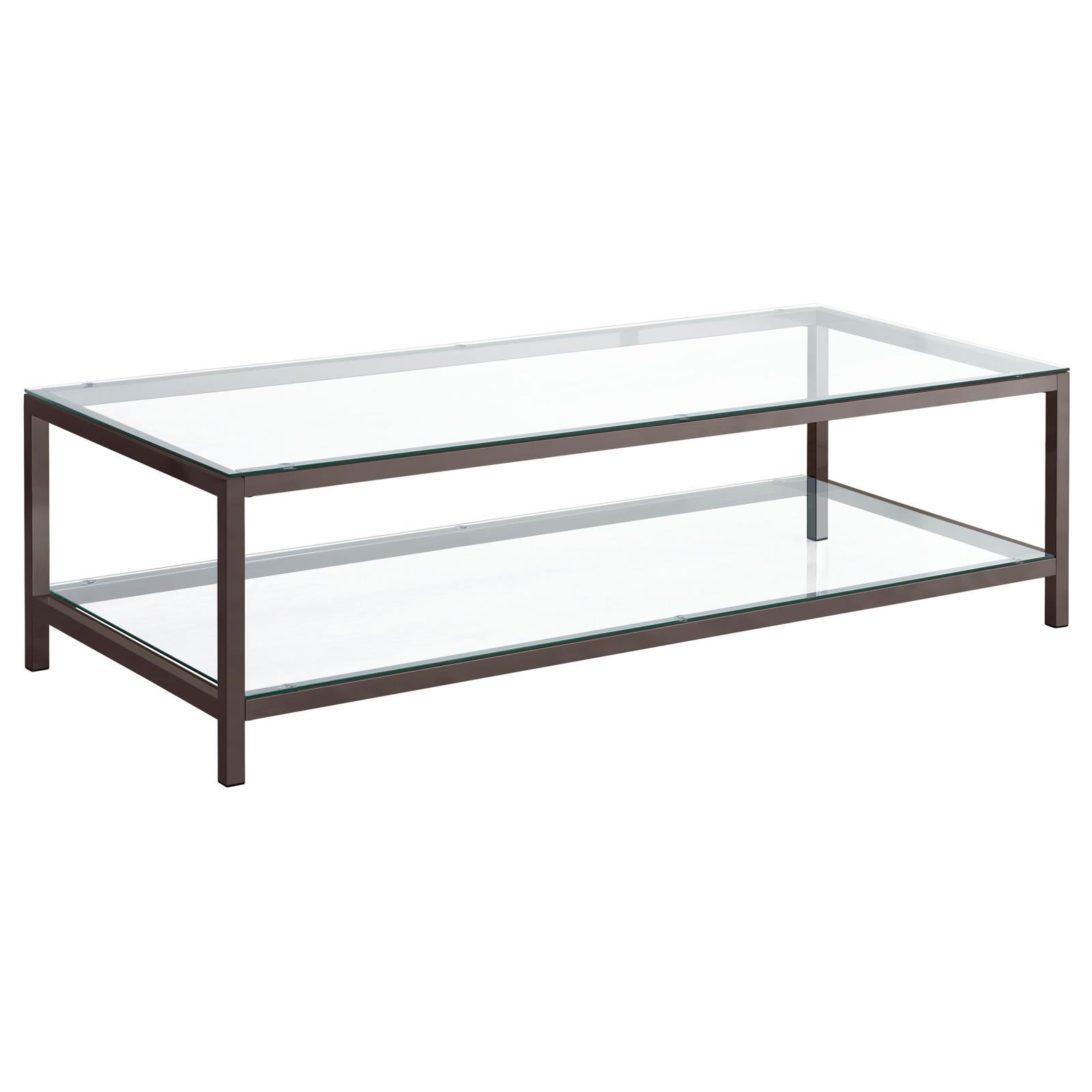 Trini Black Nickel Coffee Table with Glass Shelf - 720228 - Bien Home Furniture &amp; Electronics