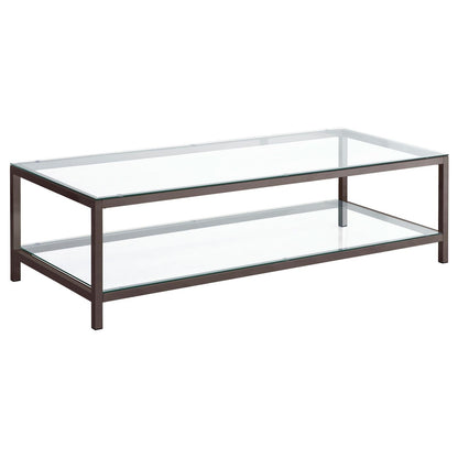 Trini Black Nickel Coffee Table with Glass Shelf - 720228 - Bien Home Furniture &amp; Electronics