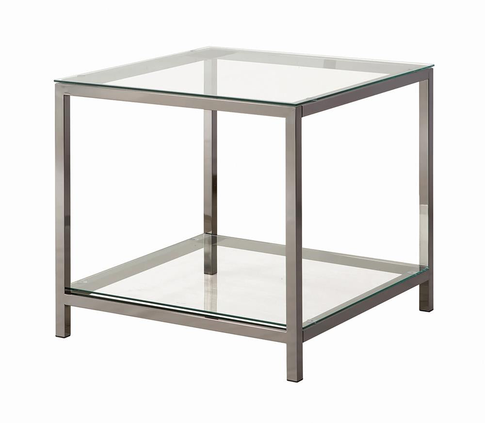 Trini End Table with Glass Shelf Black Nickel - 720227 - Bien Home Furniture &amp; Electronics