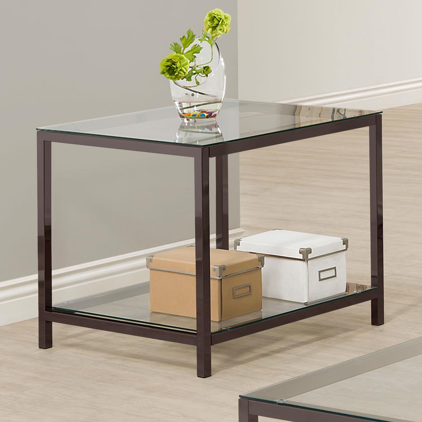 Trini End Table with Glass Shelf Black Nickel - 720227 - Bien Home Furniture &amp; Electronics