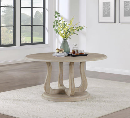 Trofello Round Dining Table with Curved Pedestal Base White Washed - 123120 - Bien Home Furniture &amp; Electronics