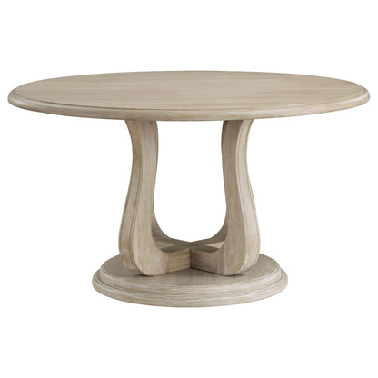 Trofello Round Dining Table with Curved Pedestal Base White Washed - 123120 - Bien Home Furniture &amp; Electronics