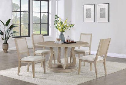 Trofello Round Dining Table with Curved Pedestal Base White Washed - 123120 - Bien Home Furniture &amp; Electronics