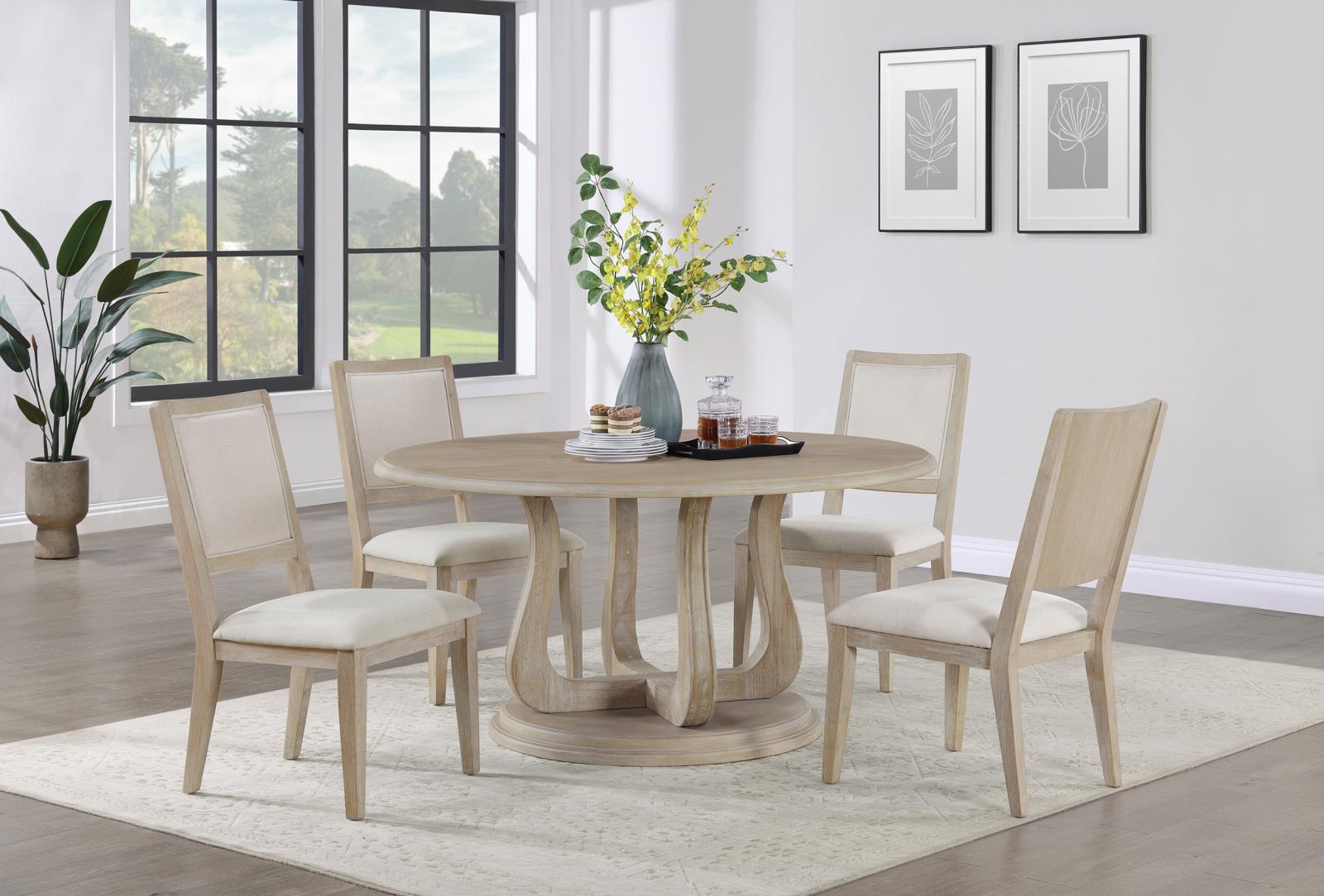 Trofello Upholstered Dining Side Chair White Washed and Beige (Set of 2) - 123122 - Bien Home Furniture &amp; Electronics